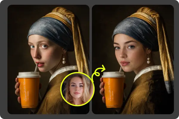 A painting-inspired reaction image with a different face