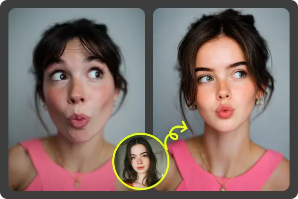 Expressive portrait comparison with a replacement face